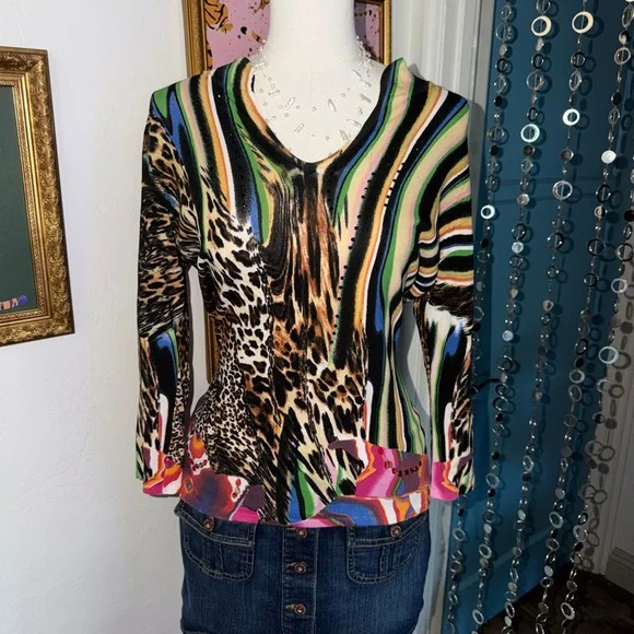 Y2K Multicolor Animal Print Women's Top - Picture 2 of 4